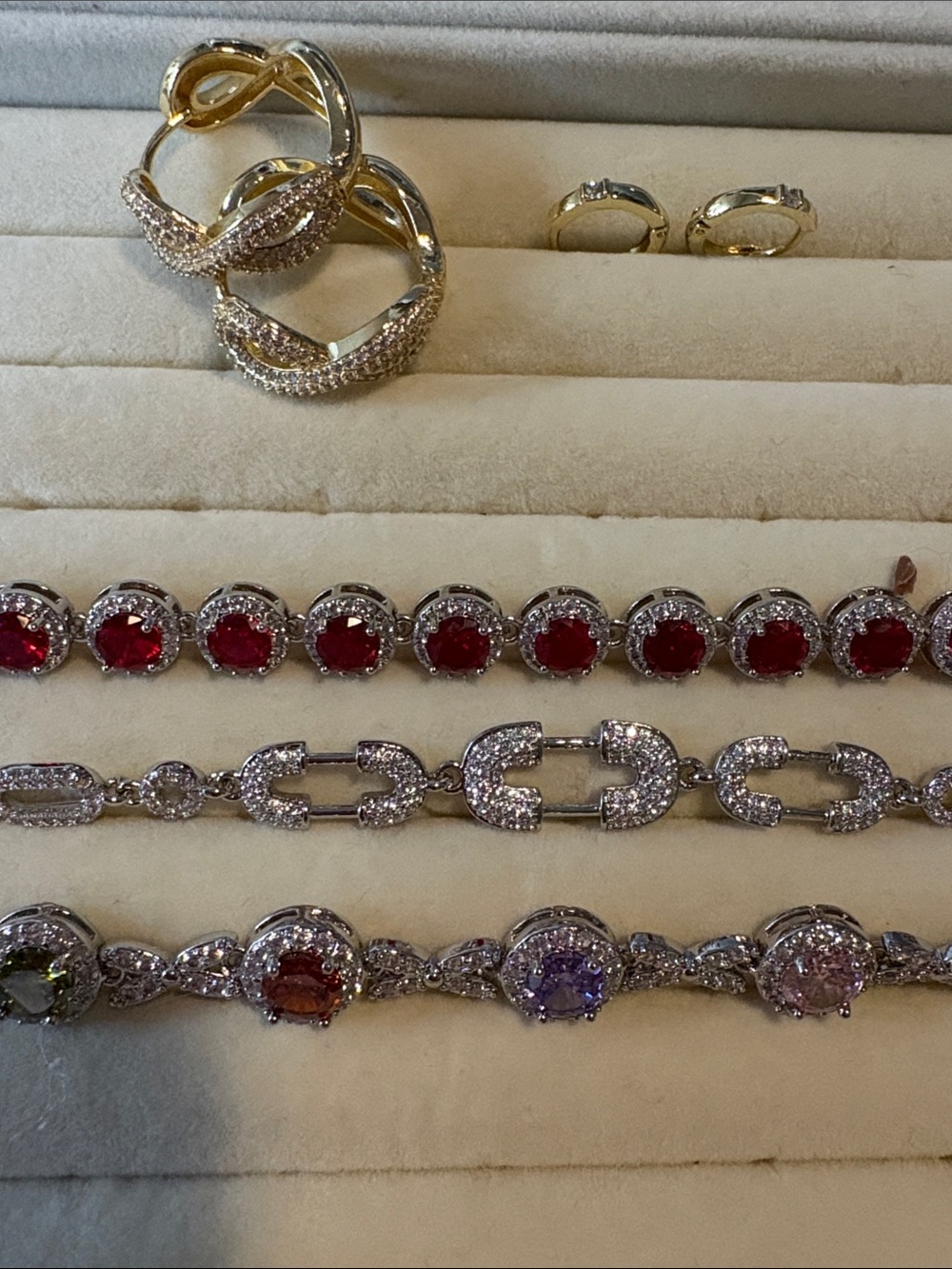 Multi-Color CZ & Gold-Tone Bracelet and Earring Set
